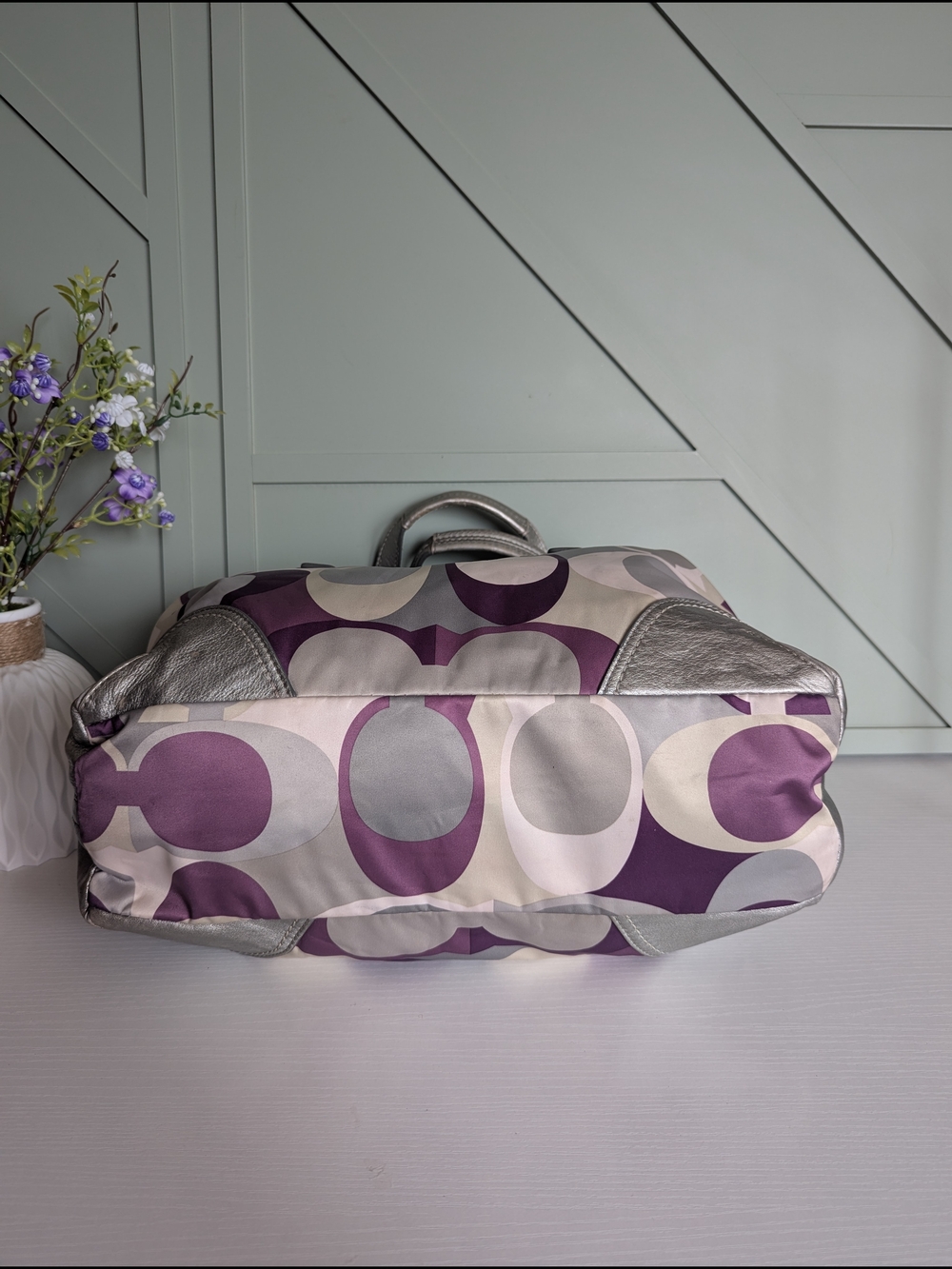 Coach Purple Signature Canvas Satchel with Silver Leather Trim - Picture 6 of 10